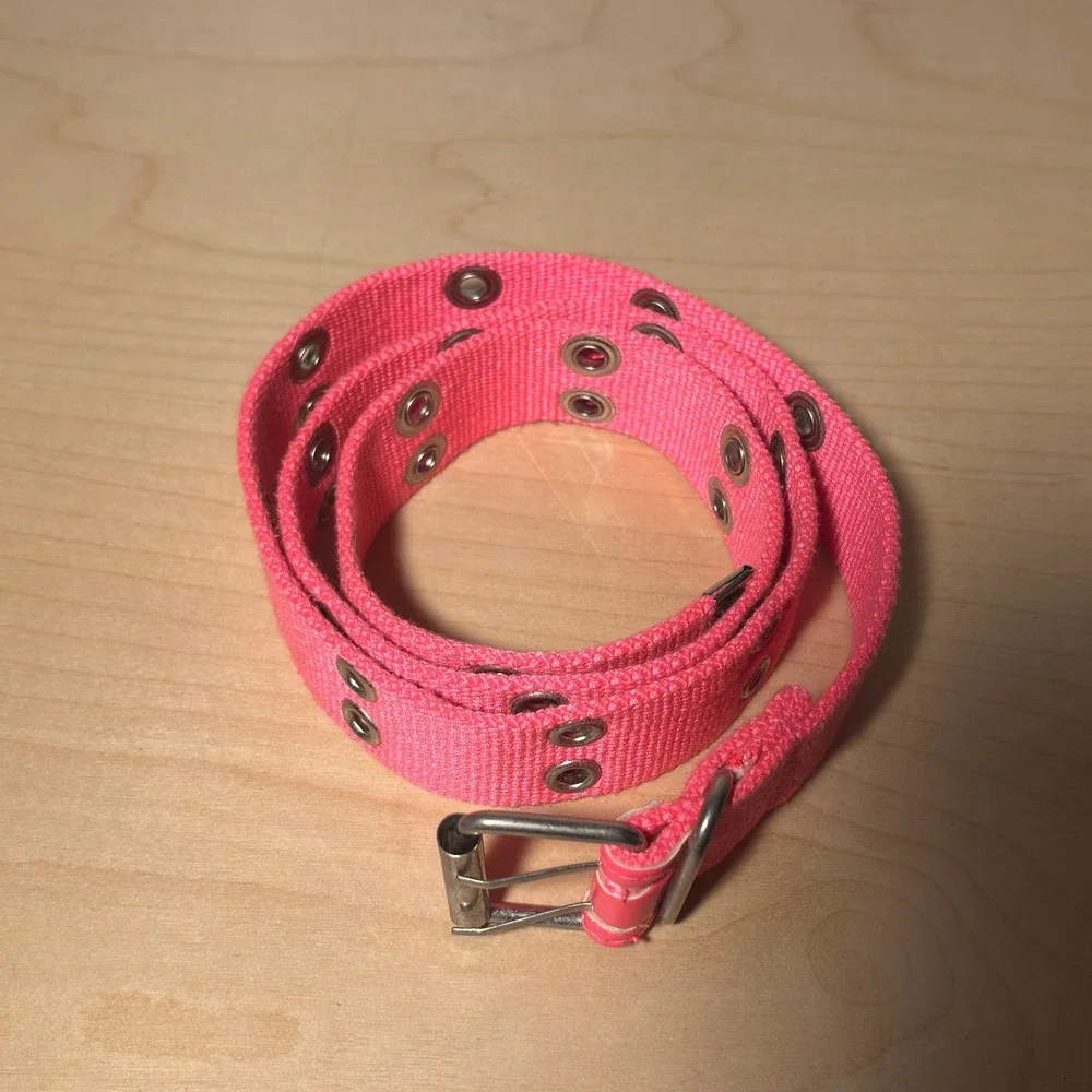 Pink Canvas Grommet Belt Women Sz L Double Hole Y2K Accessory Emo Punk Neon